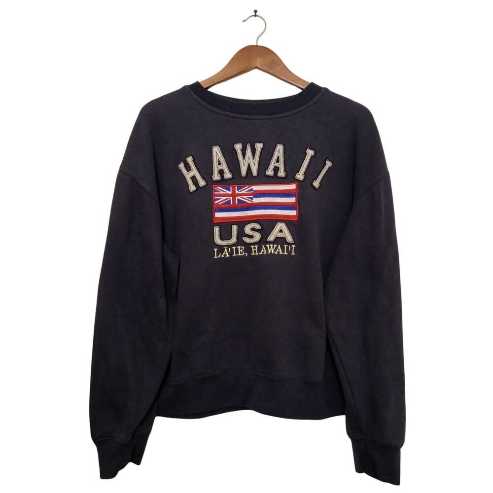 VTG Y2K Dimco Hawaii Sweatshirt Embroidered Felt Applique La'ie Hawaii Flag SZ L